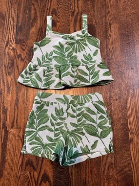 Janie and Jack Green Leaf Print Tank and Shorts Set